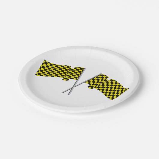 Gele en zwarte racevlaggen papieren bordje (Gekanteld)
