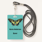 Gele en zwarte vlinder badge (Voorkant met draagriem)