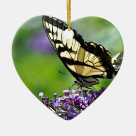 Gele en zwarte vlinder op lavender keramisch ornament