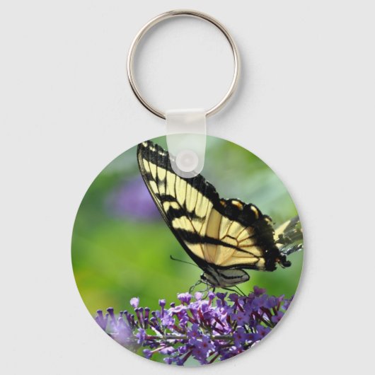Gele en zwarte vlinder op lavender sleutelhanger (Voorkant)