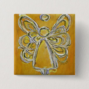 Gele Engel Knop of Speld Vierkante Button 5,1 Cm