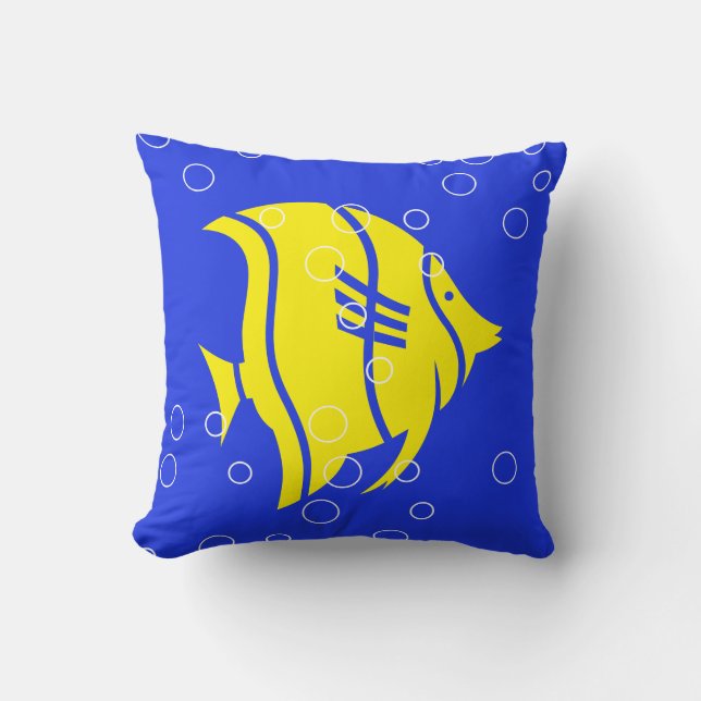 Gele engelenvis op blauwe PILLOW Kussen (Voorkant)
