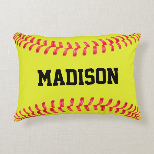 Gele Fastpitch Softball Custom Accent Pillow Decoratief Kussen (Voorkant)