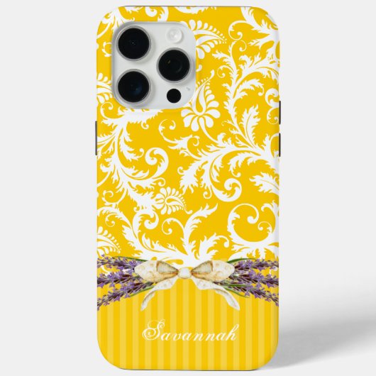 Gele Faux Rhinstone Gepersonaliseerde Damask iPhon Case-Mate iPhone Case (Achterkant)