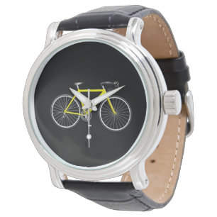Gele fiets op zwart horloge