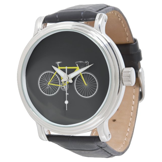 Gele fiets op zwart horloge (Gekanteld)
