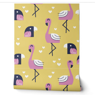 Gele Flamingo Safari Dieren Kwekerij Behang
