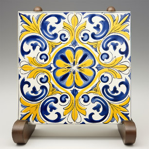 Gele Fleur-de-Lis Azulejo print Tegeltje