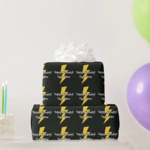 Gele flits bliksemstraal gepersonaliseerde verjaar cadeaupapier