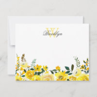 Gele Floral Botanische Monogrammed Note Kaart