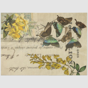 Gele Floral Butterflies Ephemera ontleedblad Tissuepapier