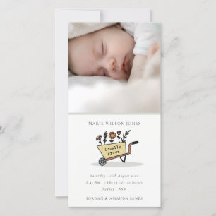 Gele Floral Cart Foto Baby geboorteaankondiging Bedankkaart