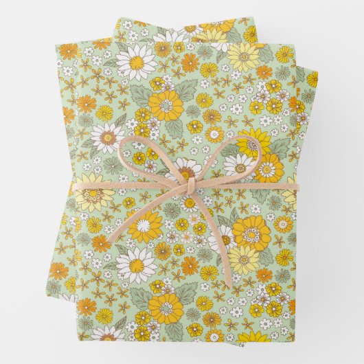 Gele Floral Garden Pattern Inpakpapier Vel (In situ)