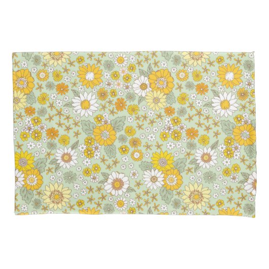 Gele Floral Garden Pattern Kussensloop (Voorkant)
