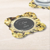 Gele Floral Glittery Gepersonaliseerd Afstuderen Kartonnen Onderzetters (Gekanteld)
