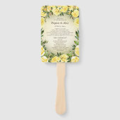 Gele Floral Gold Glitter Wedding Programme Handwaaier (Voorkant)