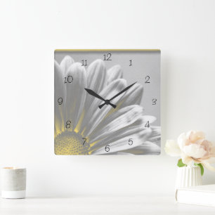Gele Floral Highlight Square Clock Vierkante Klok