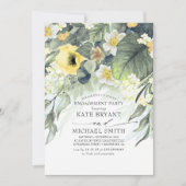 Gele Floral Modern Engagement Party Kaart (Voorkant)