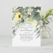 Gele Floral Modern Engagement Party Kaart (Staand voorkant)