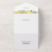 Gele Floral Monogram Weddenschap All In One Uitnodiging (Buitenkant)