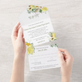 Gele Floral Monogram Weddenschap All In One Uitnodiging (Afscheurbaar)