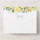 Gele Floral Monogram Weddenschap All In One Uitnodiging (Achterkant)