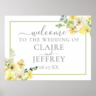 Gele Floral Sage Green Summer Weddenschap Welkom Poster