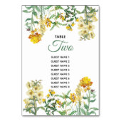 Gele Floral Wedding Table Number Guest Names Kaart (Achterkant)