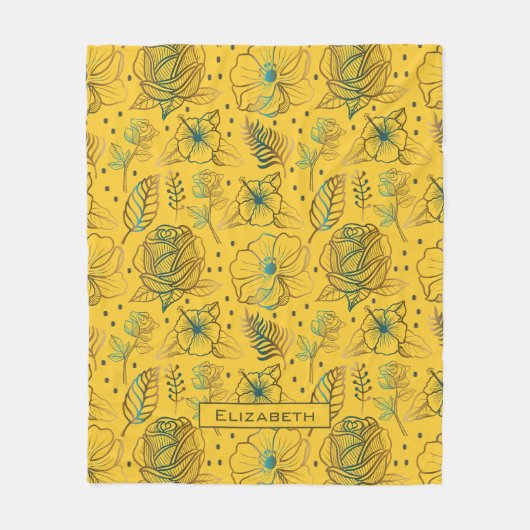 Gele florale naadloze patroonnaam fleece deken (Voorkant)