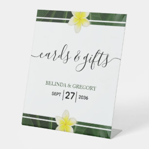 Gele Frangipani Plumeria Wedding Cards & Gifts Reclamebord Met Voetstuk