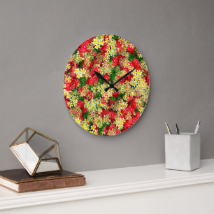 Gele frangipanis en rode rozen, wandklok grote klok