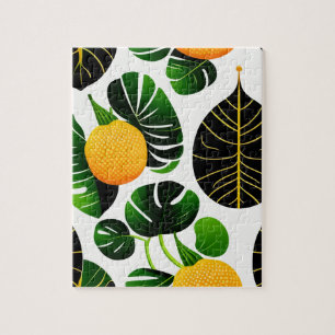 Gele Fruitpatroon en Groene Bladeren Legpuzzel