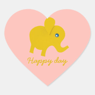 Gele gelukkige olifant personaliseren hart sticker