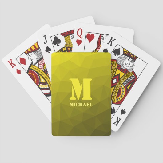 Gele geometrische mesh-patroon Monogram Pokerkaarten (Achterkant)