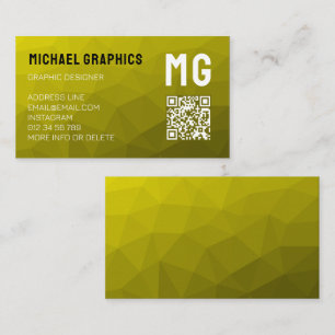 Gele geometrische meshpatroon QR-code Monogram Visitekaartje