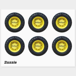 gele gepersonaliseerde naam tractor wielband ronde sticker