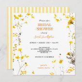 Gele Geperste Wilde Bloem Boho Bruidsdouche Kaart (Voorkant / Achterkant)