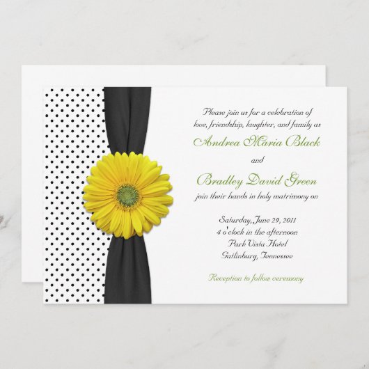 Gele Gerber Daisy Polka Dot Wedding Uitnodiging (Voorkant / Achterkant)