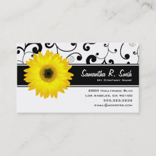 Gele Gerbera Daisy Black & White Scroll Visitekaartje
