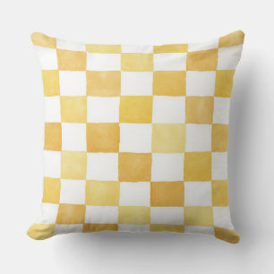 Gele geruite decoratieve kussenhoes kussen