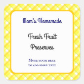 Gele gespeelde cheques bewerkbare retrant vierkante sticker (Voorkant)