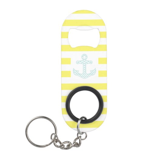 Gele gestreepte scheepsanker mini flessenopener (Voorkant)