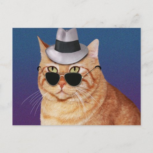 Gele gestripte kat met zonnebril en Pet Briefkaart (Voorkant)