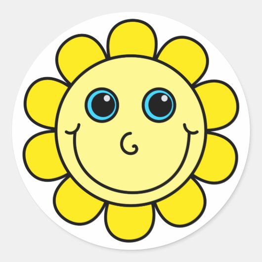 Gele Gezichtsbloem Ronde Sticker (Voorkant)