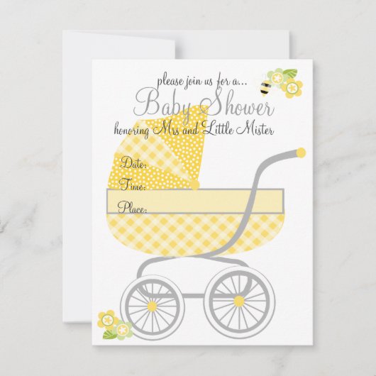 Gele Gingham Baby Buggy Kaart (Voorkant)