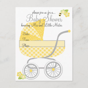 Gele Gingham Baby Buggy Kaart