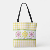 Gele Gingham Bloemen Monogram Draagtas (Achterkant)