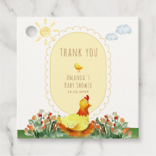 Gele Gingham Boerderij Kleine Kuiken Baby Shower Bedankjes Labels