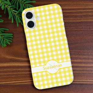 Gele Gingham Check Monogramed Custom Hoesje-Mate iPhone 16 Plus Hoesje