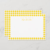 Gele Gingham Check Personal Stationery Bedankkaart (Voorkant / Achterkant)